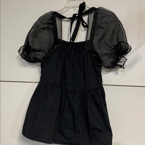POMANDER PLACE TUCKERNUCK TINSLEY BLACK TULLE PUFF SLEEVE BLOUSE SMALL - Picture 6 of 6